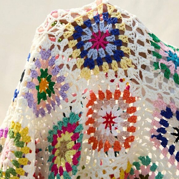 Multicolor Casual Women's Colorful Floral Knitted Boho Dress - Picture 6 of 6